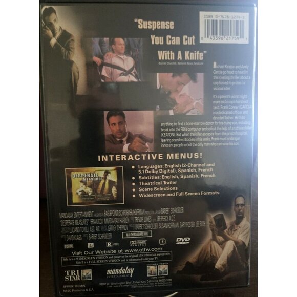 Desperate Measures DVD Michael Keaton Andy Garcia Action Thriller - Picture 2 of 2